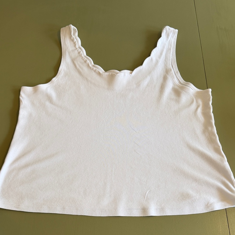 J Crew Women's White Scalloped Tank Top